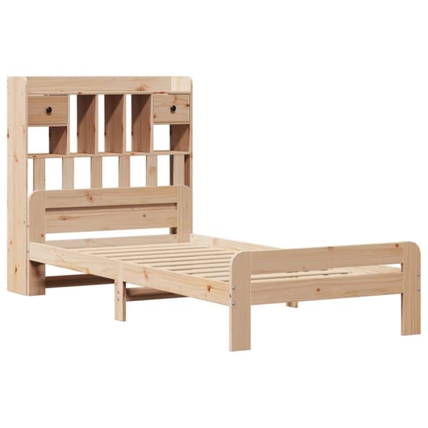 Säng med bokhylla utan madrass 75x190cm massiv furu
