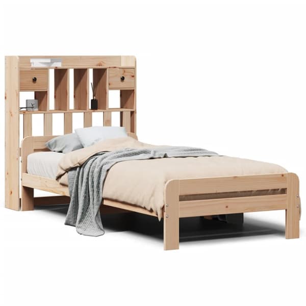 Säng med bokhylla utan madrass 75x190cm massiv furu