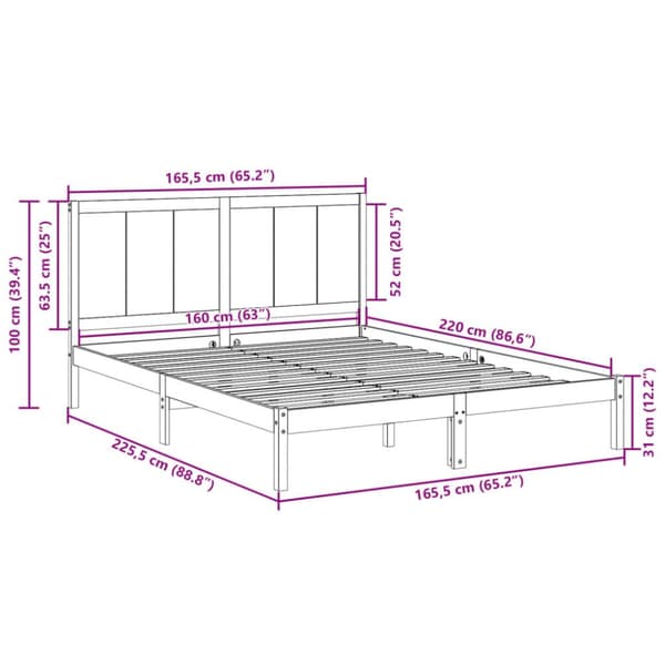 ekstra lang sengeramme uden madras 160x220 cm massivt træ