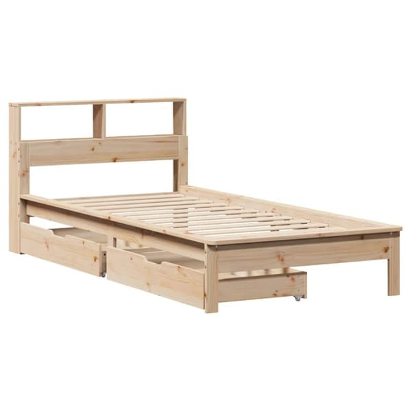 Säng med bokhylla utan madrass 90x200cm massiv furu
