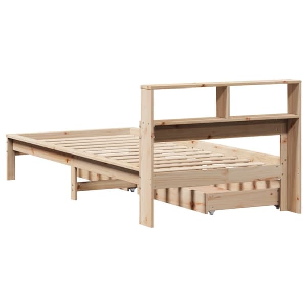 Säng med bokhylla utan madrass 90x200cm massiv furu
