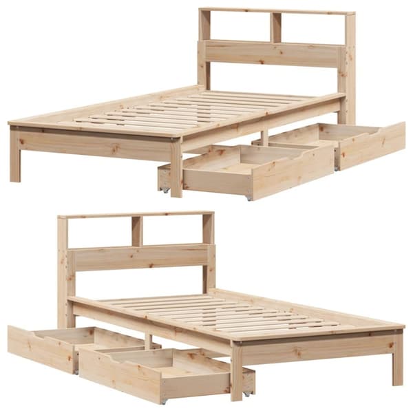 Säng med bokhylla utan madrass 90x200cm massiv furu