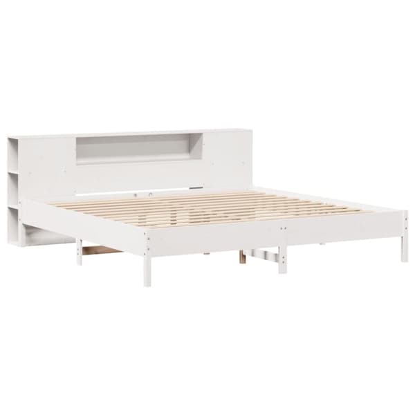 Sänky kirjahyllyllä ei patjaa valkoinen 200x200 cm täysi mänty