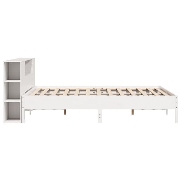 Sänky kirjahyllyllä ei patjaa valkoinen 200x200 cm täysi mänty