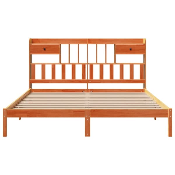 Sänky kirjahyllyllä ei patjaa vahanrusk. 200x200 cm täysi mänty