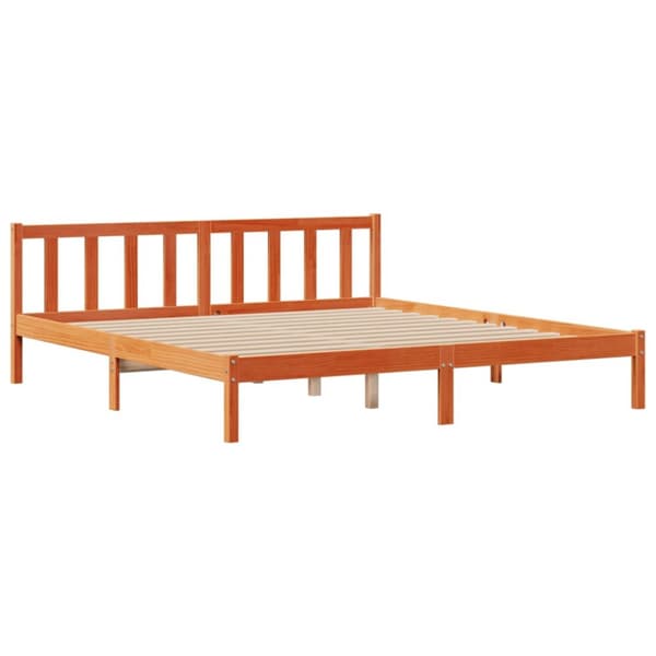 Säng med bokhylla utan madrass vaxbrun 200x200cm massiv furu