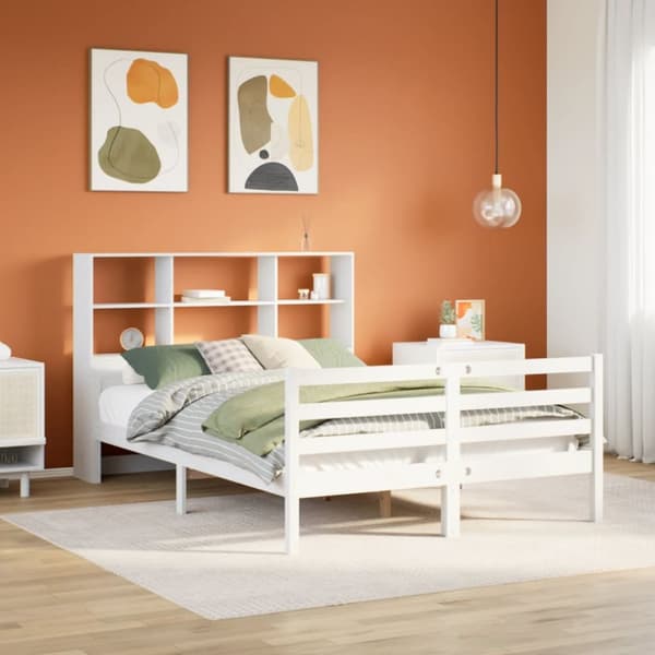 seng med reol uden madras 160x200 cm massivt fyrretræ hvid