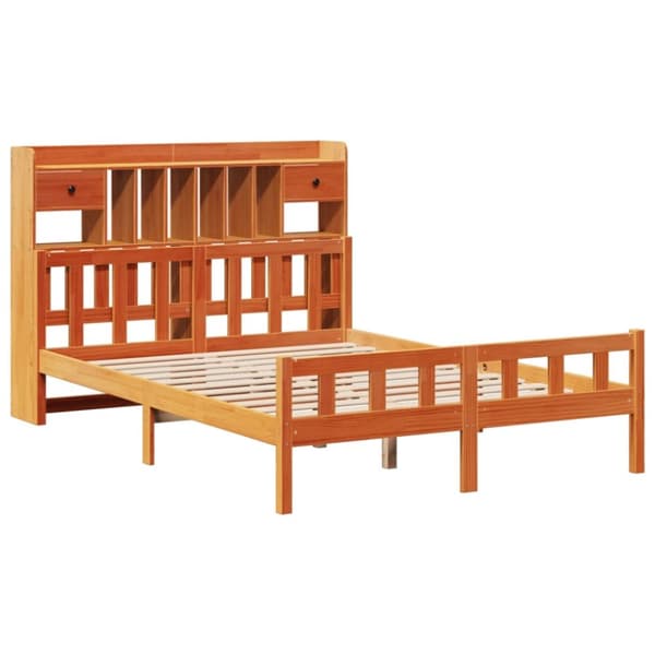 seng med reol uden madras 160x200cm massivt fyrretræ gyldenbrun