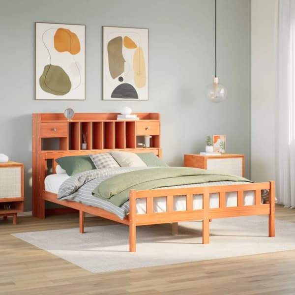 seng med reol uden madras 160x200cm massivt fyrretræ gyldenbrun