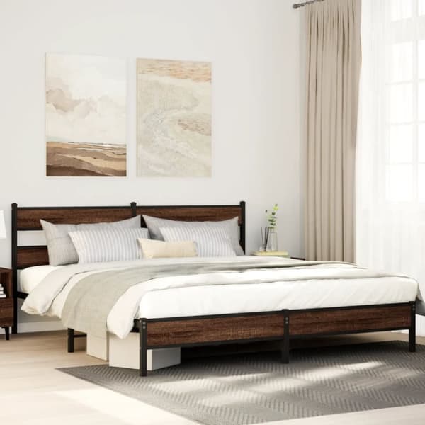 sengeramme uden madras 193x203 cm metal brun egetræsfarve