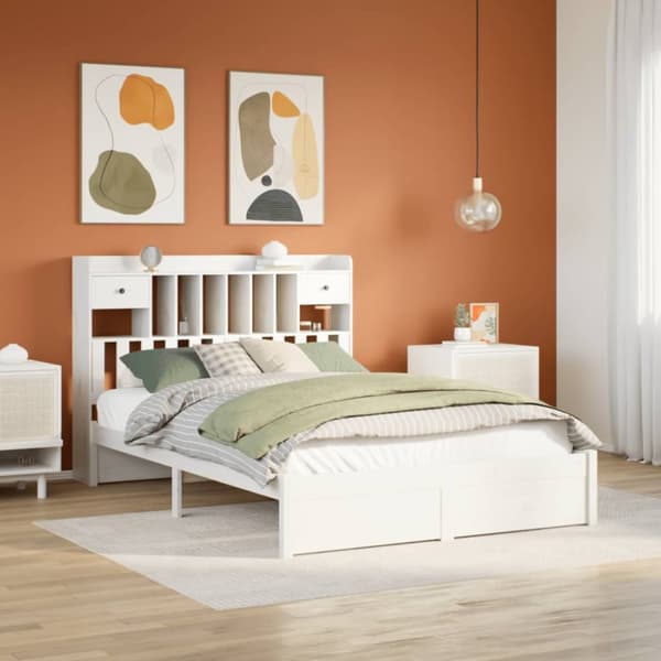 seng med reol uden madras 150x200 cm massivt fyrretræ hvid