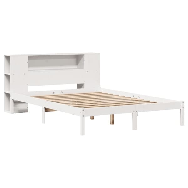 Säng med bokhylla utan madrass vit 120x200 cm massiv furu