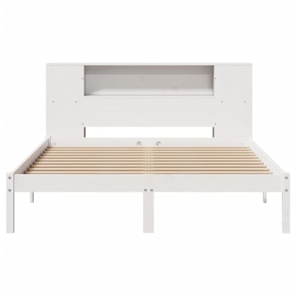 Säng med bokhylla utan madrass vit 120x200 cm massiv furu