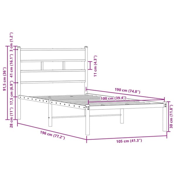 sengeramme m. sengegavl 100x190 cm uden madras brunt eg