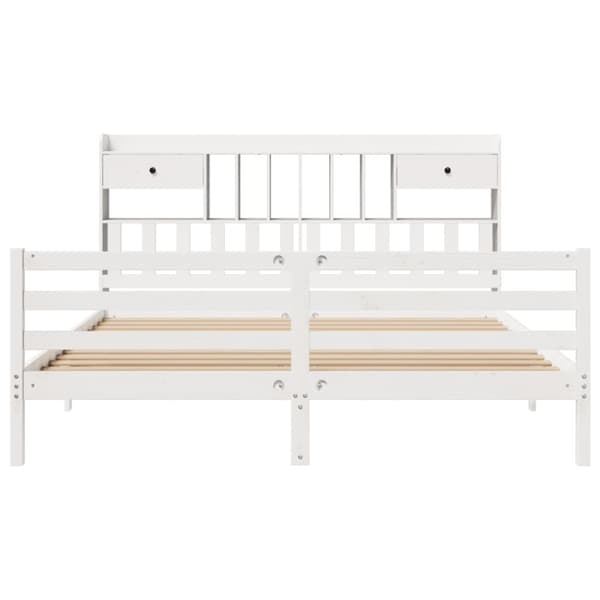 seng med reol uden madras 200x200 cm massivt fyrretræ hvid