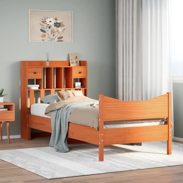 sengeramme uden madras 75x190 cm massivt fyrretræ gyldenbrun