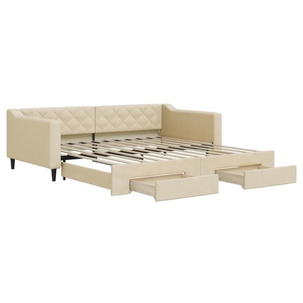 daybed med udtræk og skuffer 100x200 cm stof cremefarvet