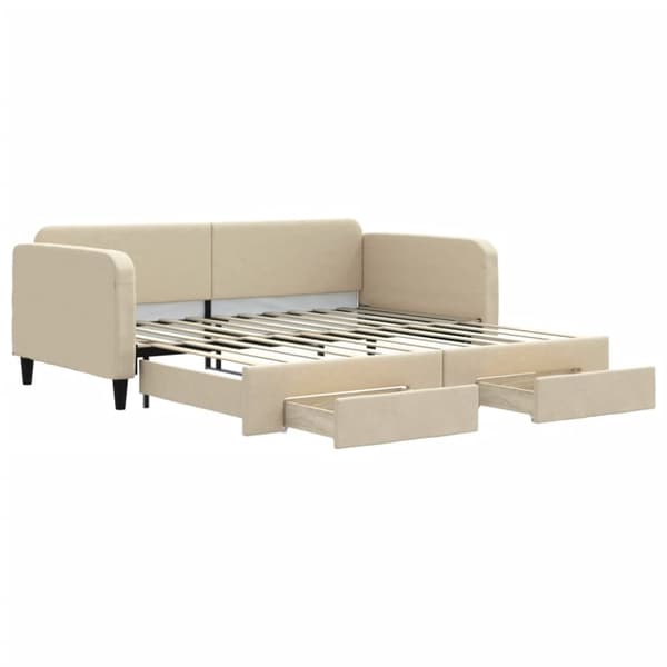 daybed med udtræk og skuffer 100x200 cm stof cremefarvet