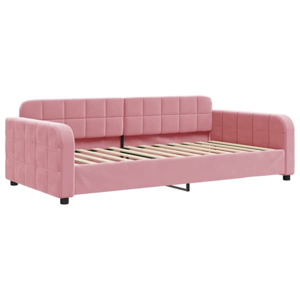 daybed med udtræk og skuffer 90x200 cm velour lyserød