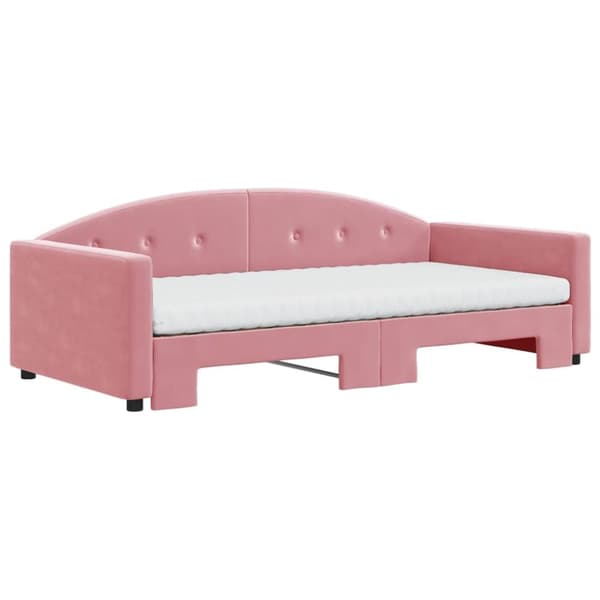 daybed med udtræk og madras 100x200 cm velour lyserød