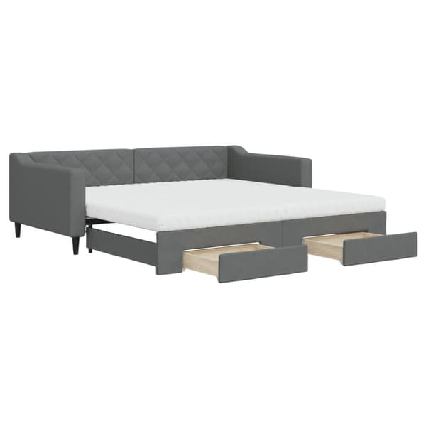 daybed med udtræk og skuffer 100x200 cm stof mørkegrå
