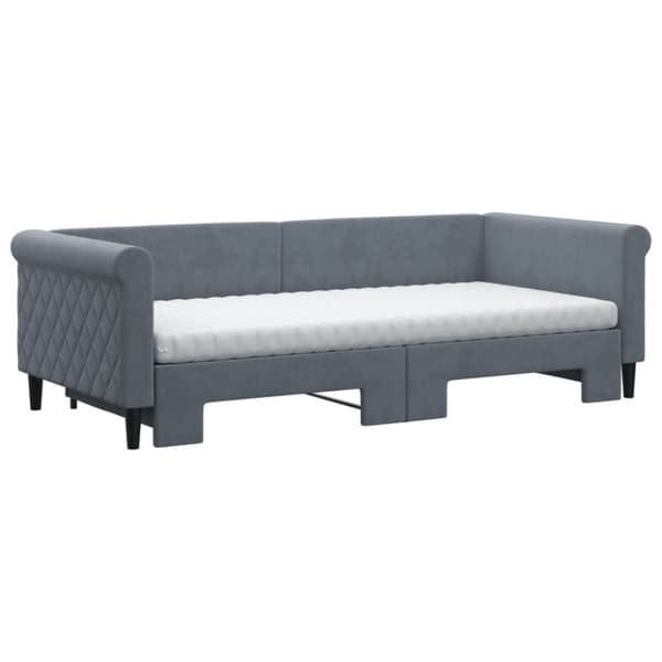 daybed med udtræk og madras 90x200 cm velour mørkegrå