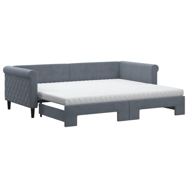 daybed med udtræk og madras 90x200 cm velour mørkegrå