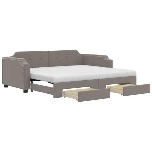 Dagbädd utdragbar med lådor taupe 90x200 cm tyg