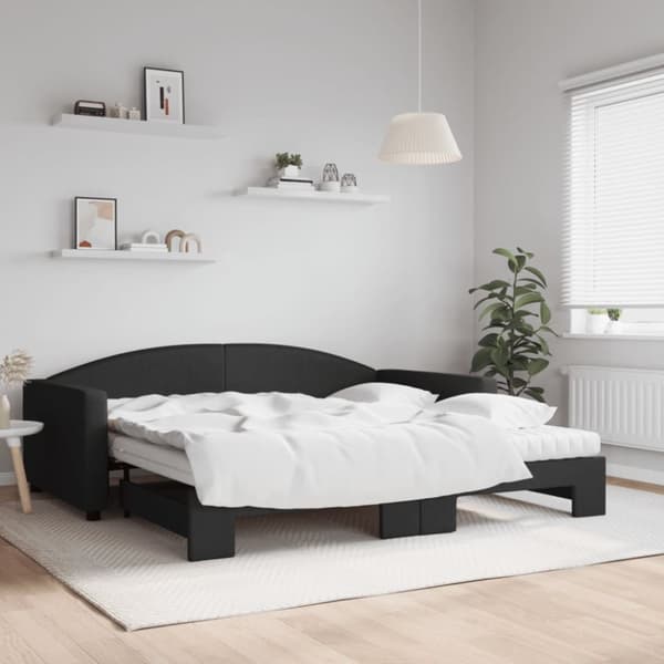 Dagbädd med extrabädd och madrasser svart 100x200 cm tyg
