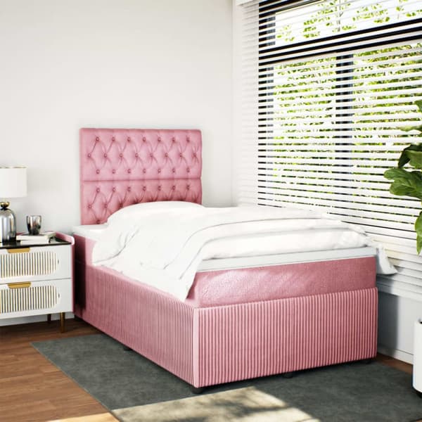 kontinentalseng med madras 120x190 cm velour lyserød