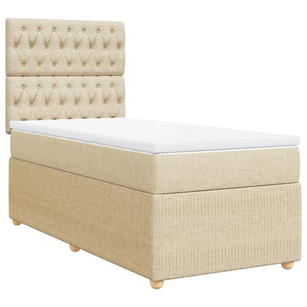 kontinentalseng med madras 90x190 cm stof cremefarvet