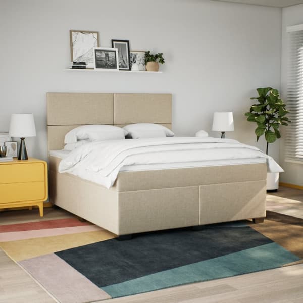 kontinentalseng med madras 180x200 cm stof cremefarvet