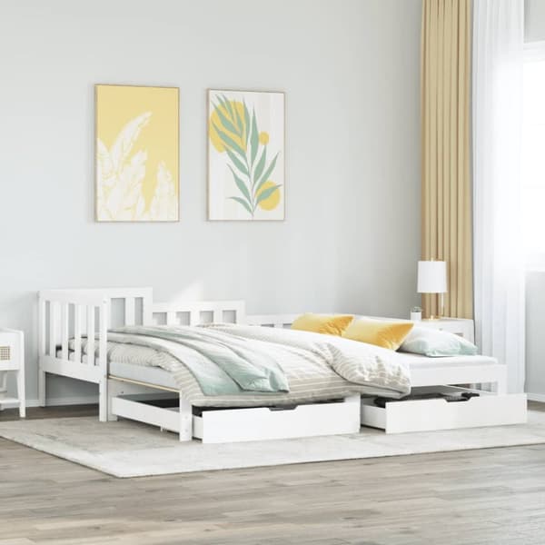 Dagbädd utdragbar med lådor utan madrass vit 90x190 cm