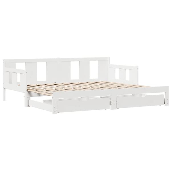 daybed med udtræk og skuffer uden madras 90x190 cm hvid