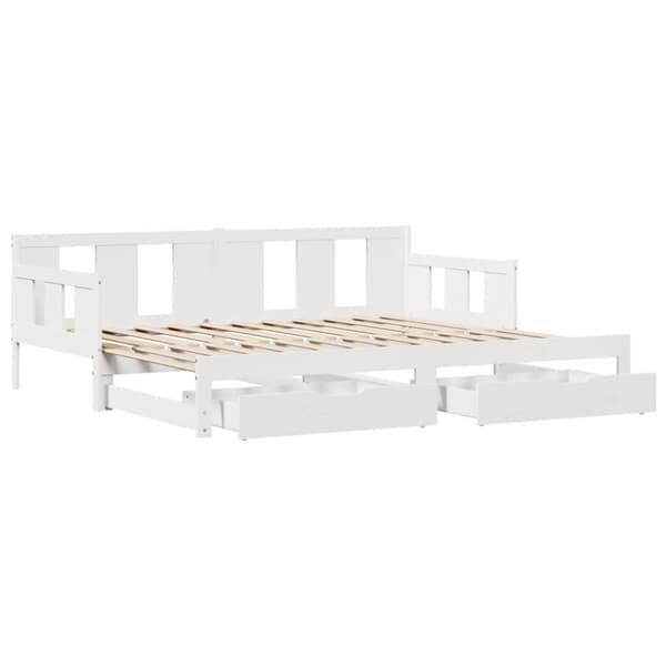 daybed med udtræk og skuffer uden madras 90x190 cm hvid