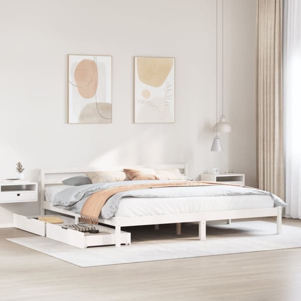 sengeramme uden madras 200x200 cm massivt fyrretræ hvid