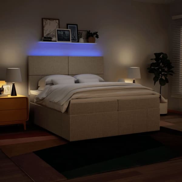 kontinentalseng med madras 200x200 cm stof cremefarvet