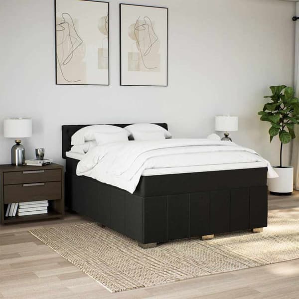 Ramsäng med madrass svart 140x190 cm tyg