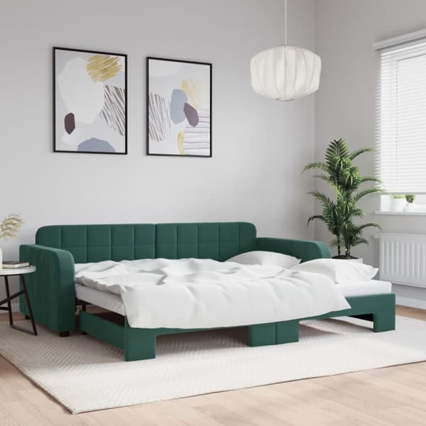 daybed med udtræk 90x200 cm velour mørkegrøn