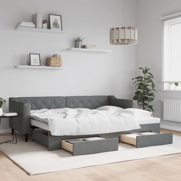 daybed med udtræk og skuffer 80x200 cm stof mørkegrå