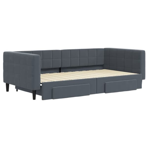 daybed med udtræk og skuffer 100x200 cm velour mørkegrå