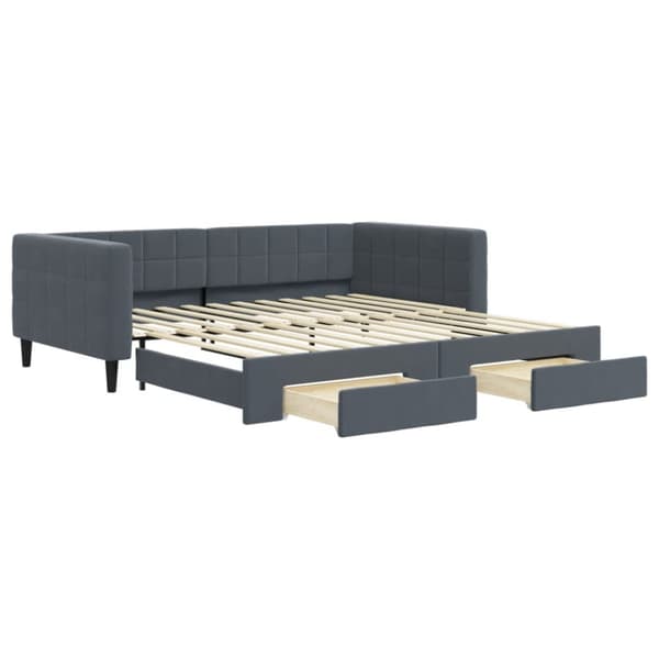 daybed med udtræk og skuffer 100x200 cm velour mørkegrå
