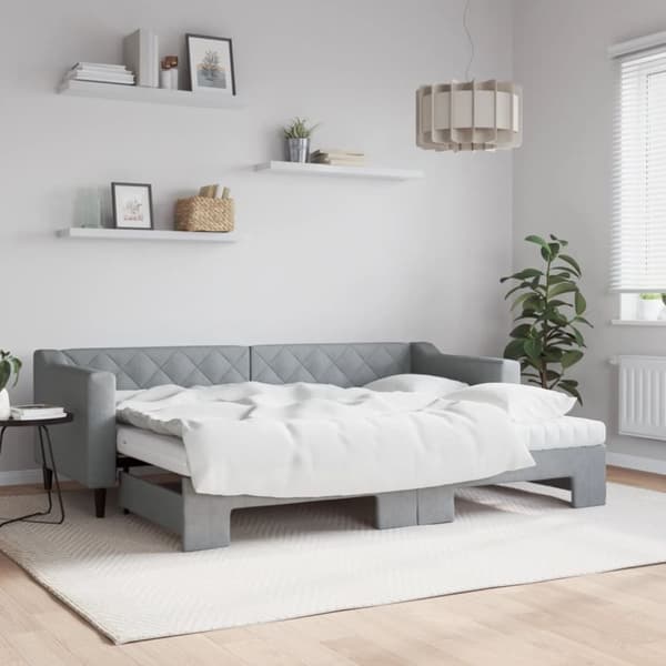 daybed med udtræk og madras 80x200 cm stof lysegrå