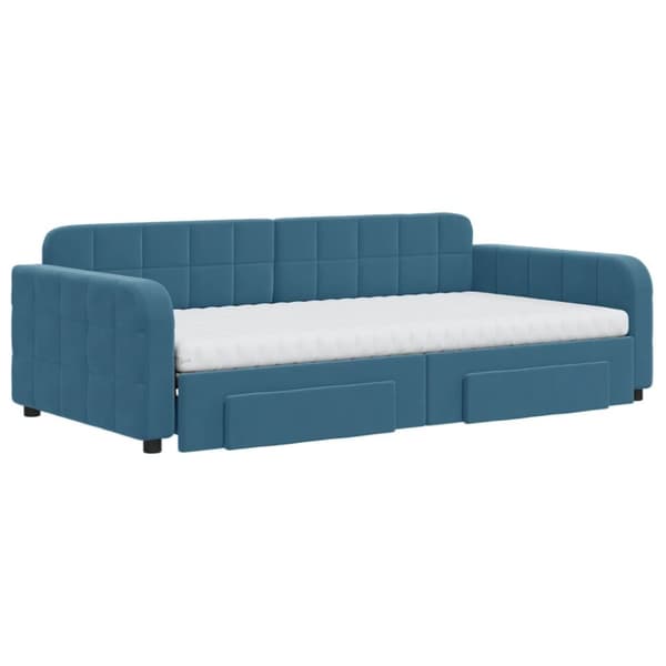 daybed med udtræk og skuffer 100x200 cm velour blå