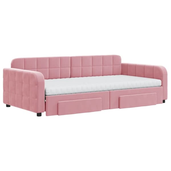 Dagbädd utdragbar med lådor rosa 100x200 cm sammet