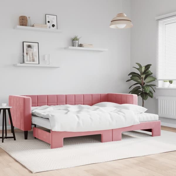 Dagbädd med madrasser utdragbar rosa 80x200 cm sammet
