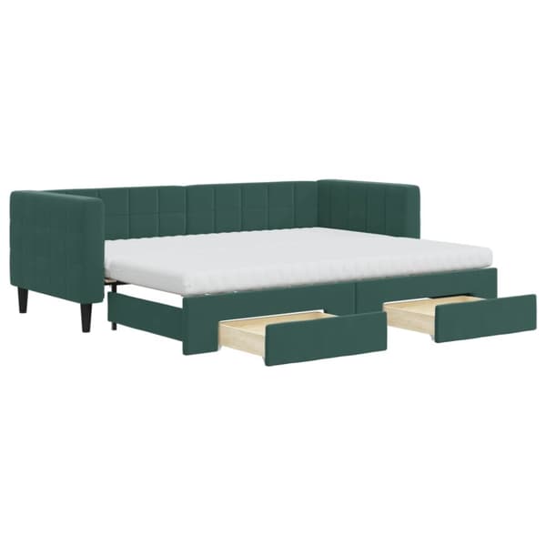 daybed med udtræk og skuffer 80x200 cm velour mørkegrøn