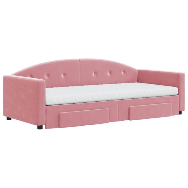 daybed med udtræk og skuffer 90x200 cm velour lyserød