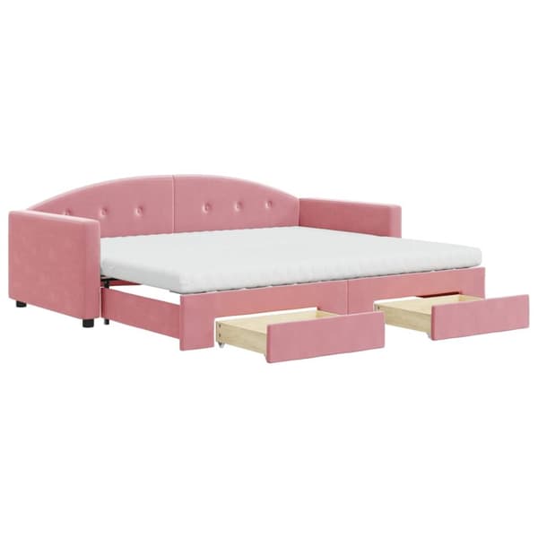 daybed med udtræk og skuffer 90x200 cm velour lyserød