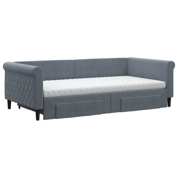Dagbädd utdragbar med lådor mörkgrå 100x200 cm sammet